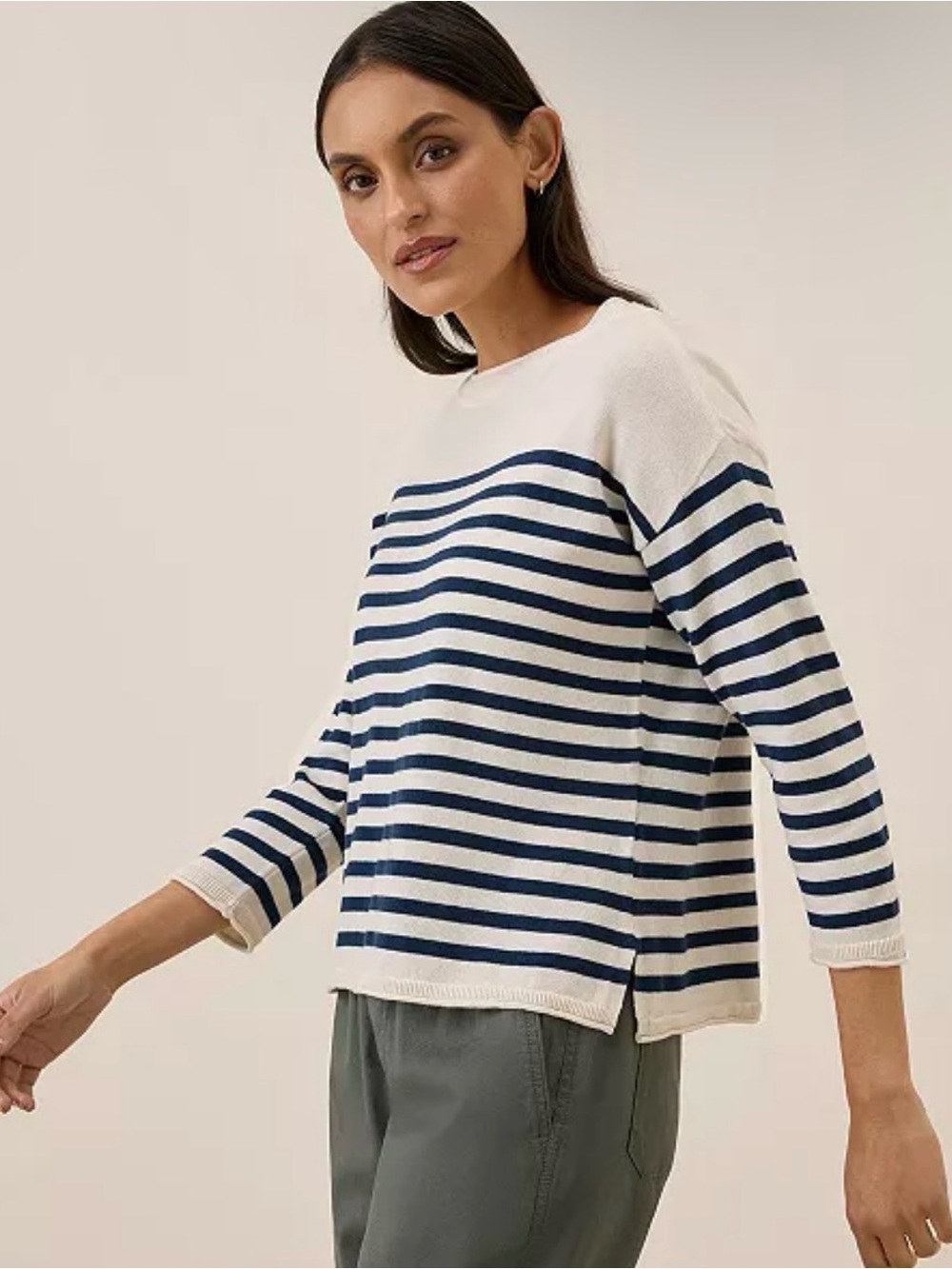 PACT Classic Fine Knit Wide Neck Sweater Organic Cotton Sz XL stripe navy